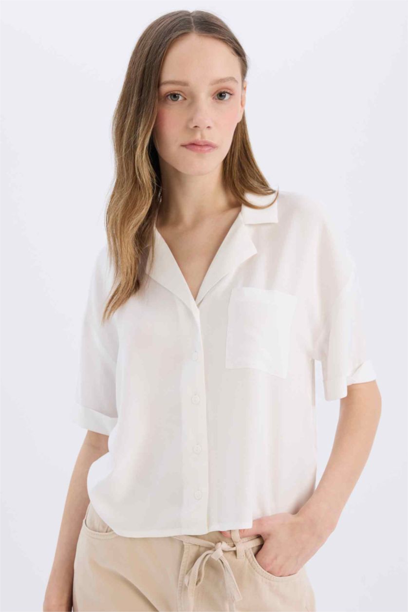 WOMAN White Oversize Fit Pyjamas Collar Short Sleeve Shirt
