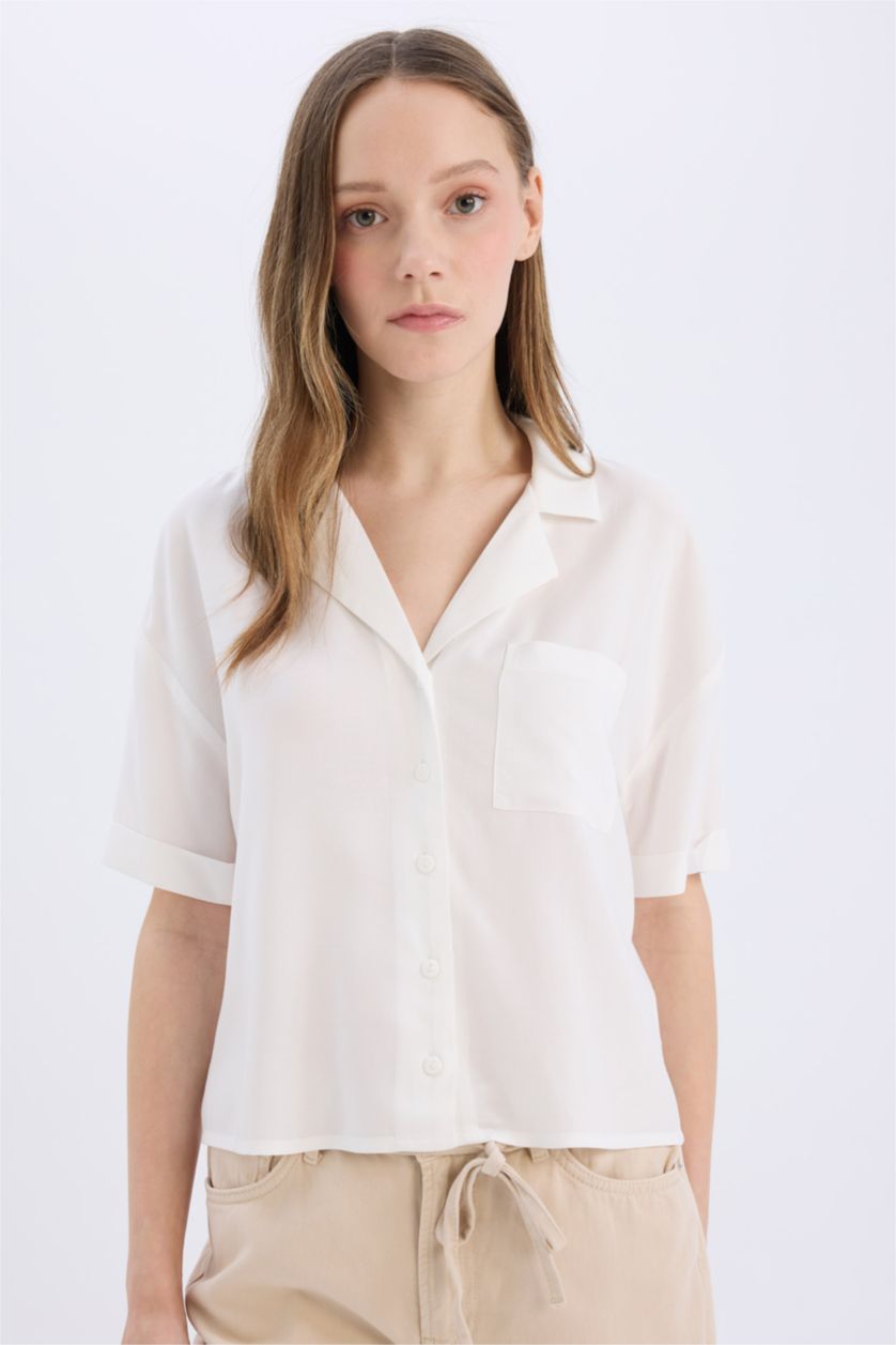 WOMAN White Oversize Fit Pyjamas Collar Short Sleeve Shirt