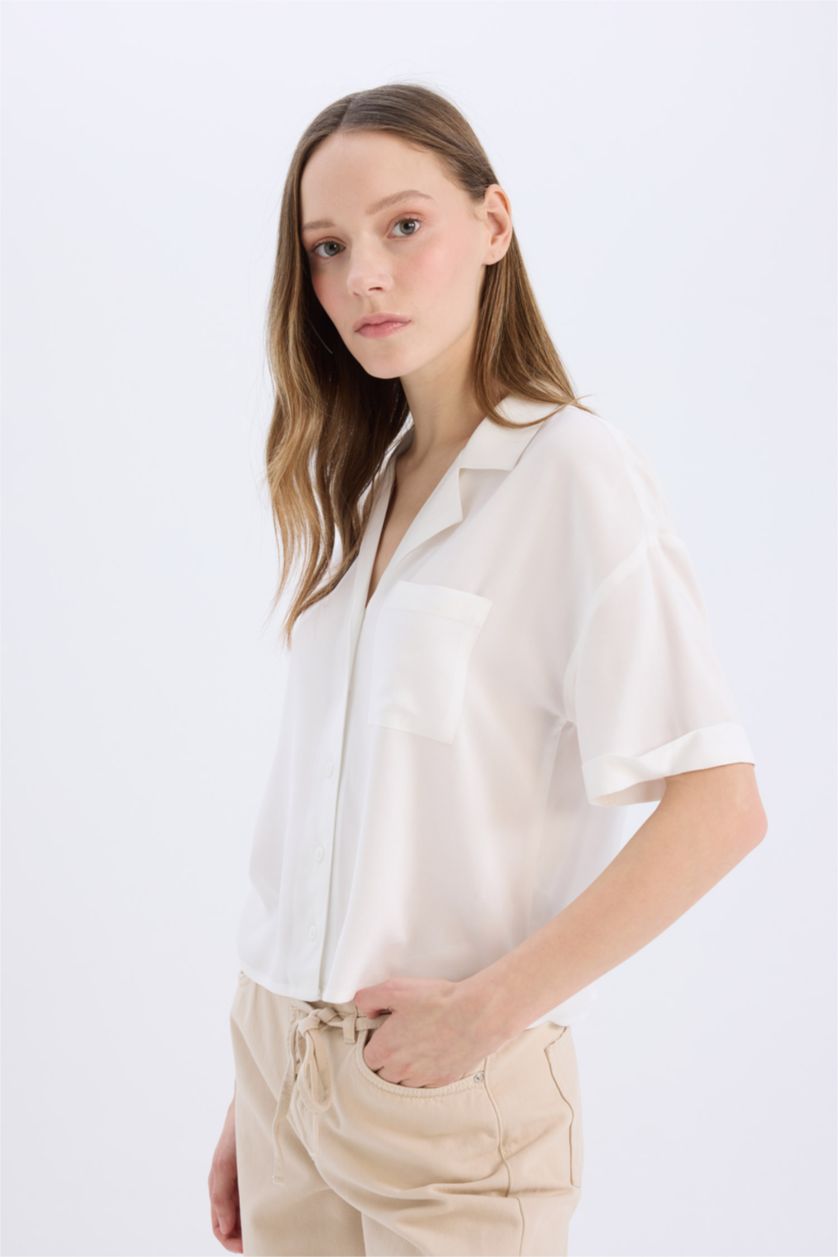WOMAN White Oversize Fit Pyjamas Collar Short Sleeve Shirt