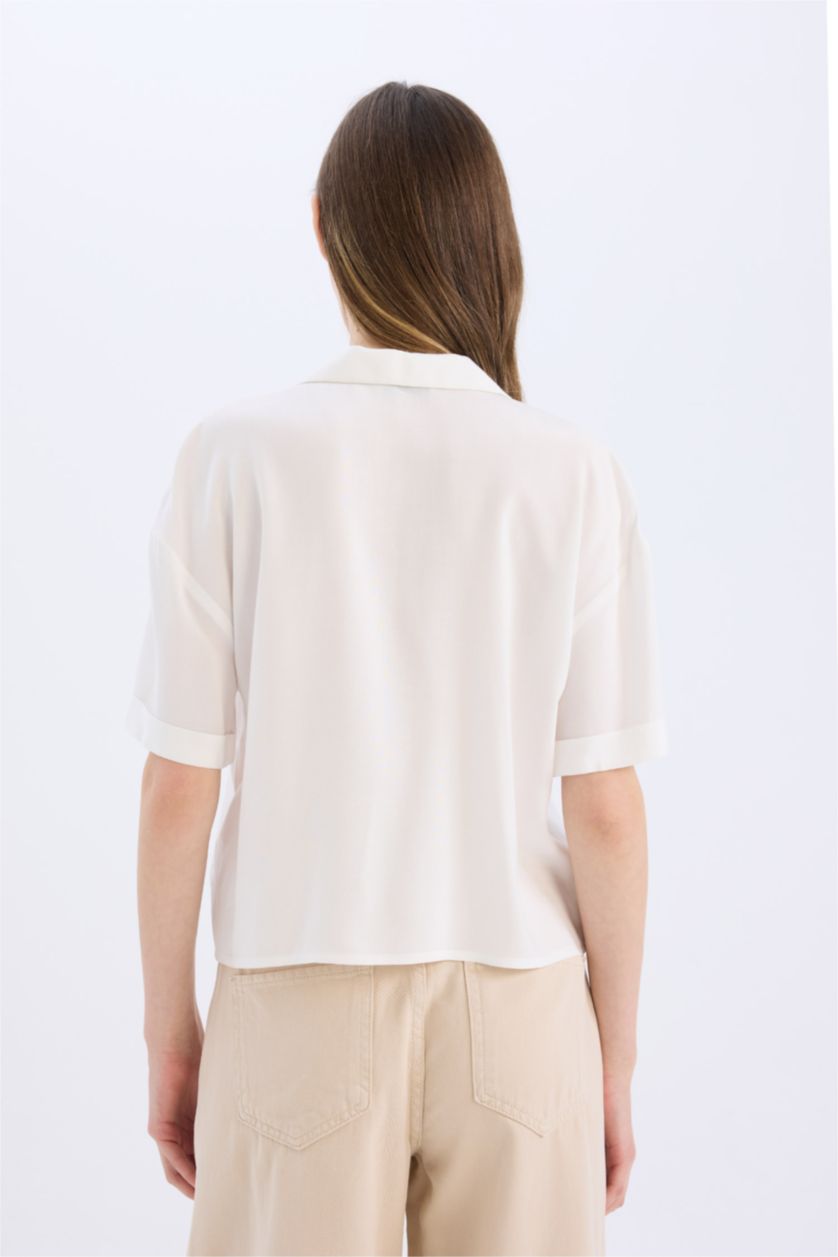 WOMAN White Oversize Fit Pyjamas Collar Short Sleeve Shirt