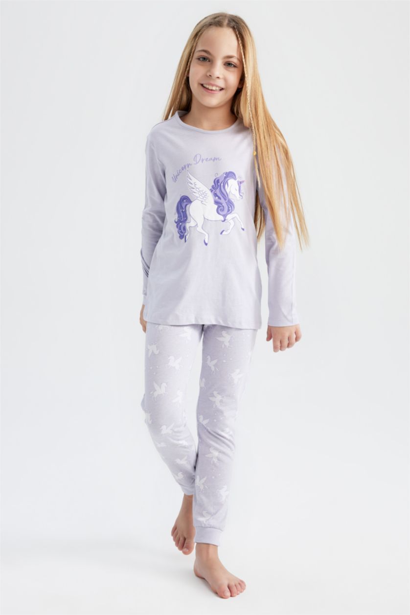 GIRLS & TEENS Light Lilac Girl Long Sleeve Unicorn Printed Pyjama Set