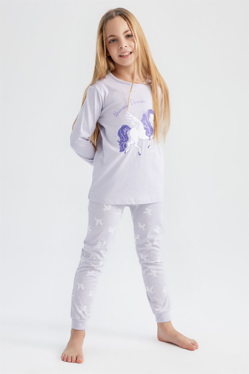 GIRLS & TEENS Light Lilac Girl Long Sleeve Unicorn Printed Pyjama Set