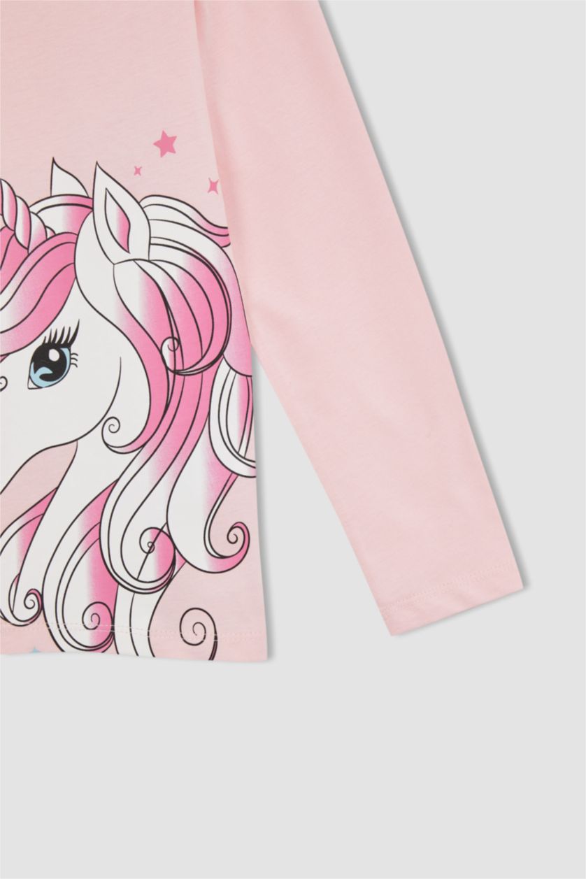 بنات زهري فاتح طقم بيجاما قطنية بأكمام طويلة وطبعة يونيكورن بناتي