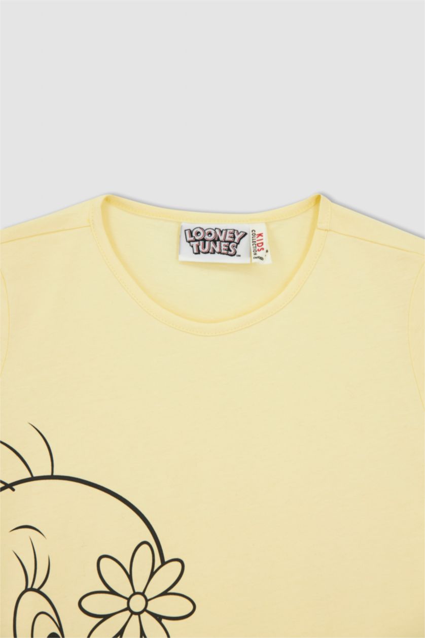 FILLES Jaune Clair Ensemble de pyjama en coton à manches courtes sous licence Tweety pour filles