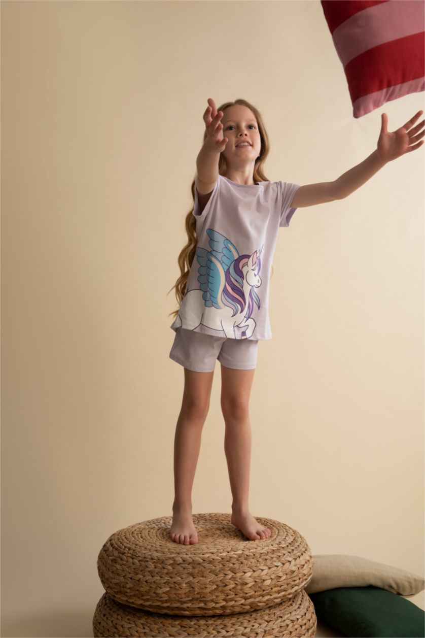FILLES Violet Clair Ensemble de pyjama short à manches courtes en coton imprimé licorne pour filles