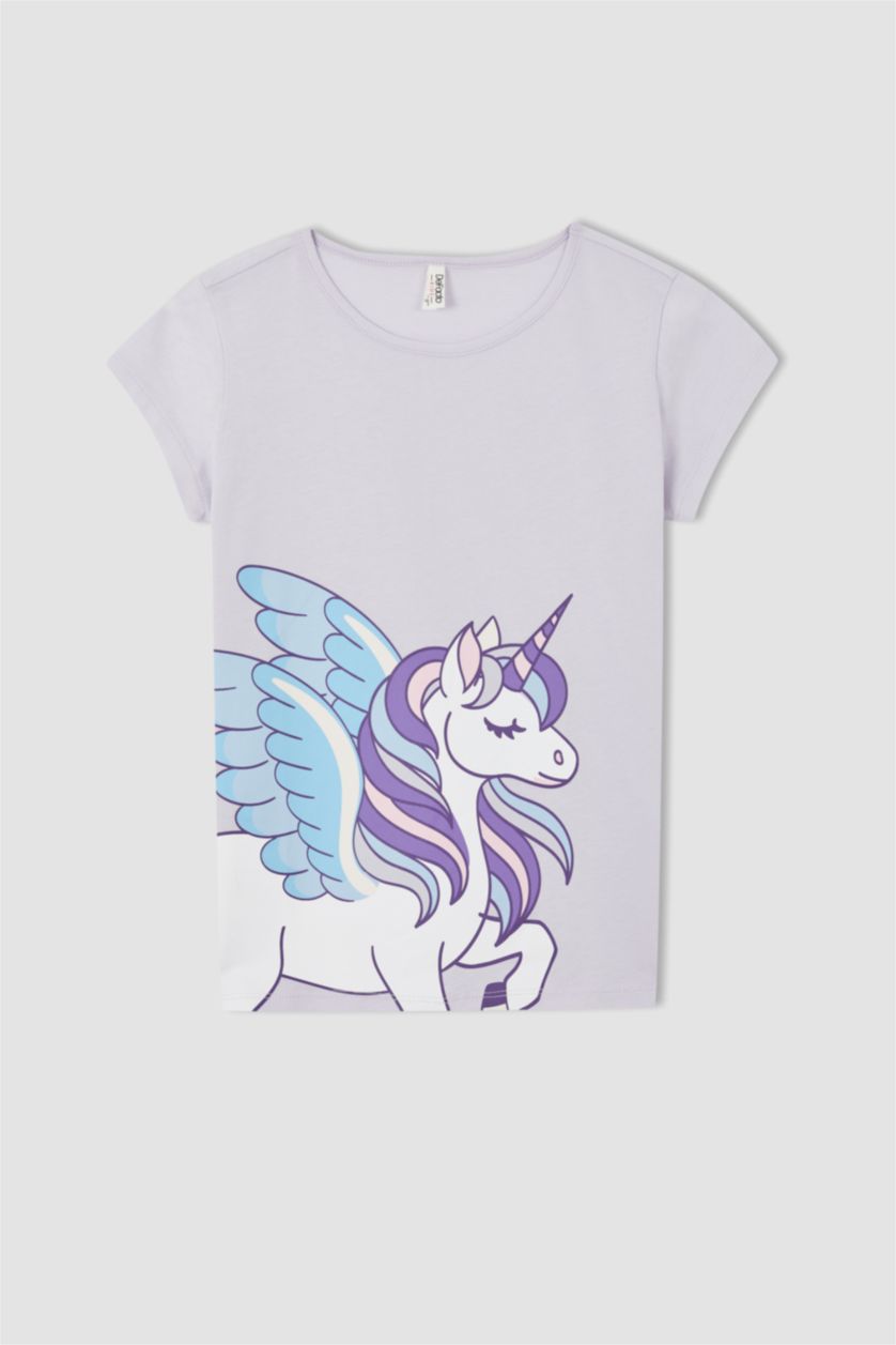 FILLES Violet Clair Ensemble de pyjama short à manches courtes en coton imprimé licorne pour filles