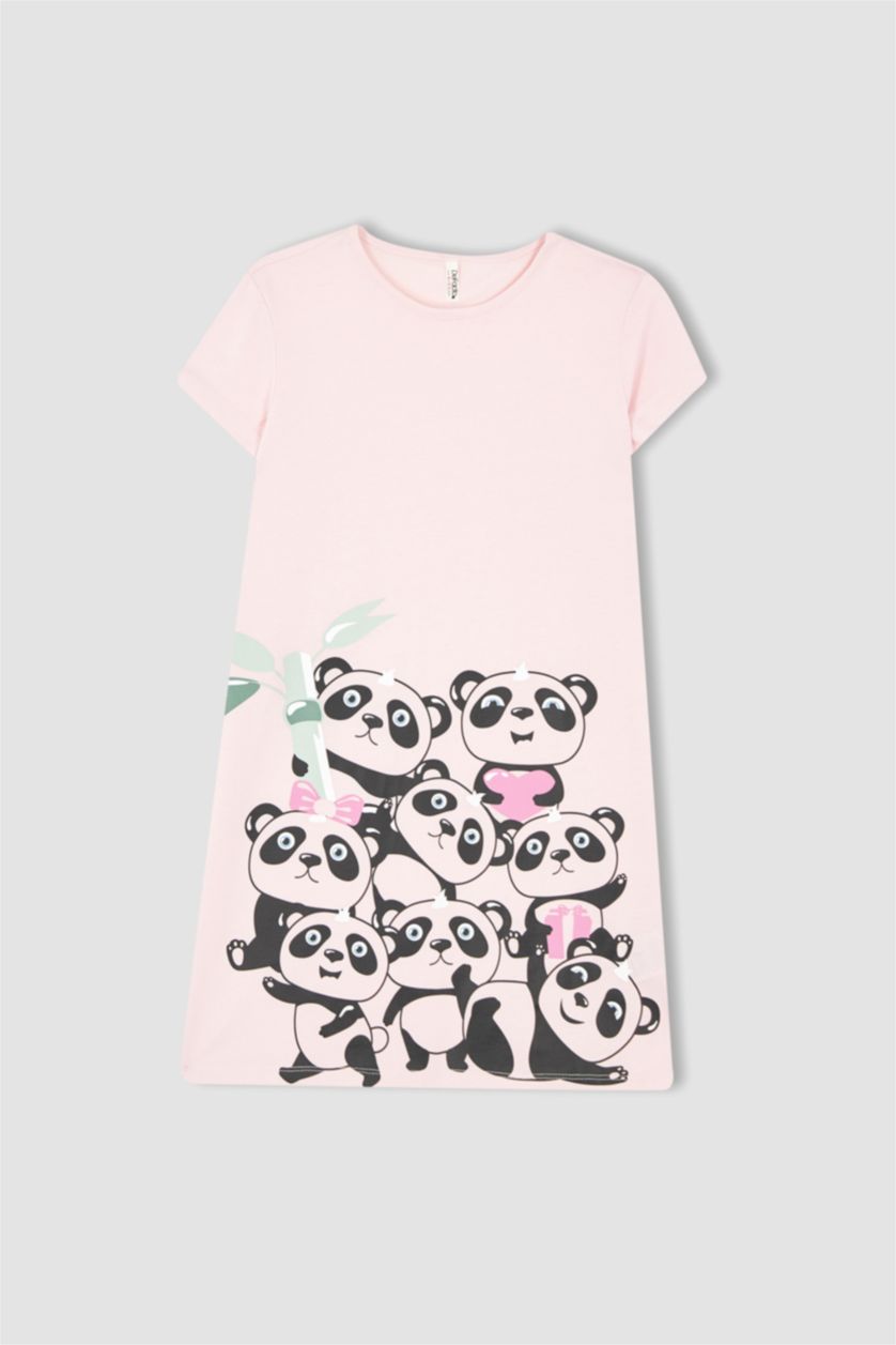 FILLES Rose Robe d'été en coton à manches courtes imprimée panda coupe régulière pour fille