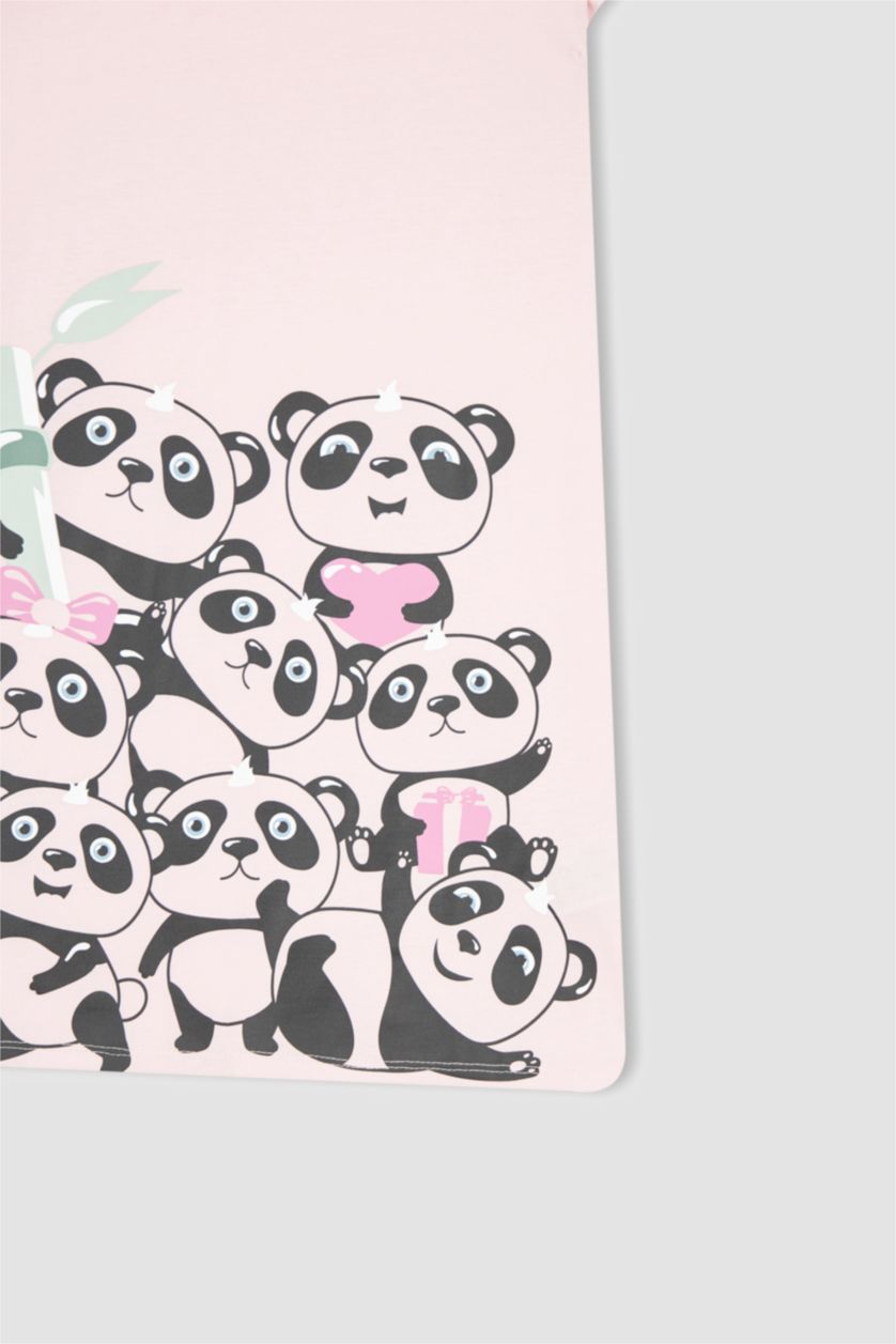 FILLES Rose Robe d'été en coton à manches courtes imprimée panda coupe régulière pour fille