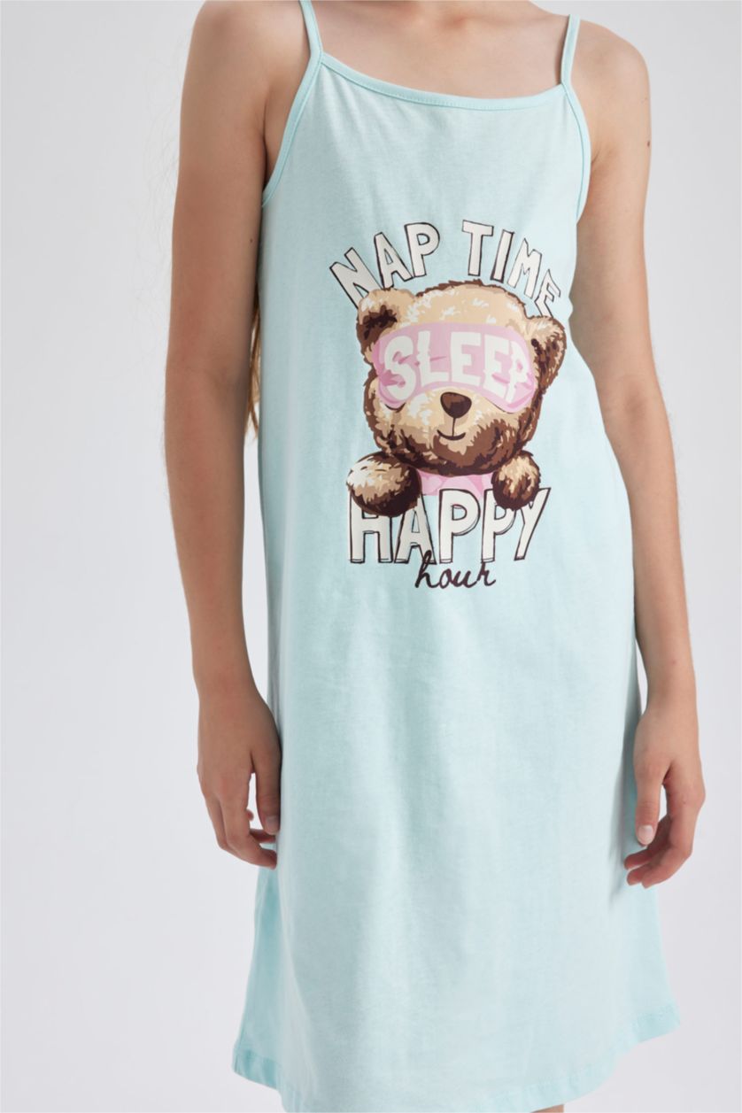 بناتي أكوا قميص نوم بناتي قطن بحمالات قصة عادية بصورة الدب