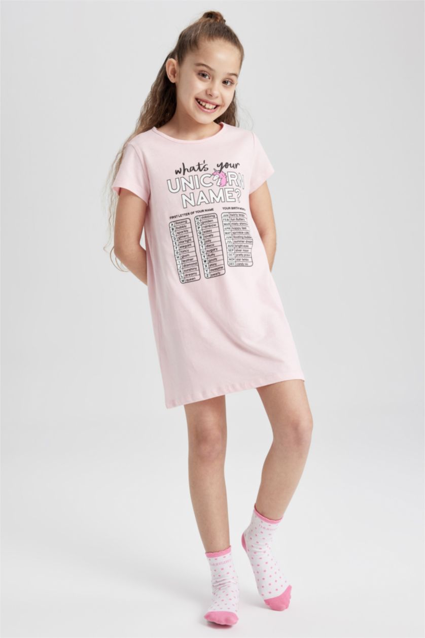 FILLES Rose Clair Robe Coupe Classique À Manches Courtes