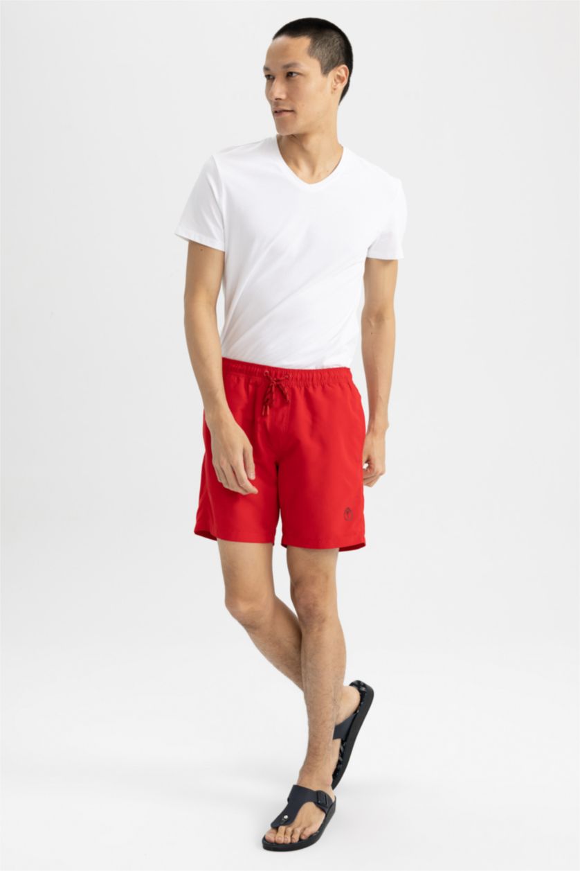MAN Red Regular Fit Basic Above Knee Swimming Shorts