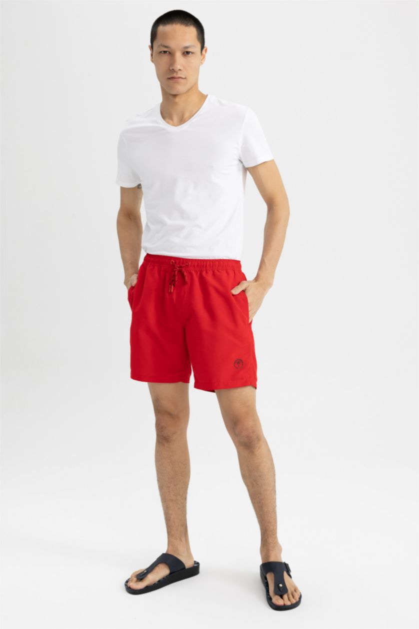 MAN Red Regular Fit Basic Above Knee Swimming Shorts