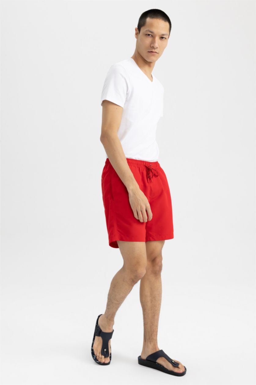 MAN Red Regular Fit Basic Above Knee Swimming Shorts