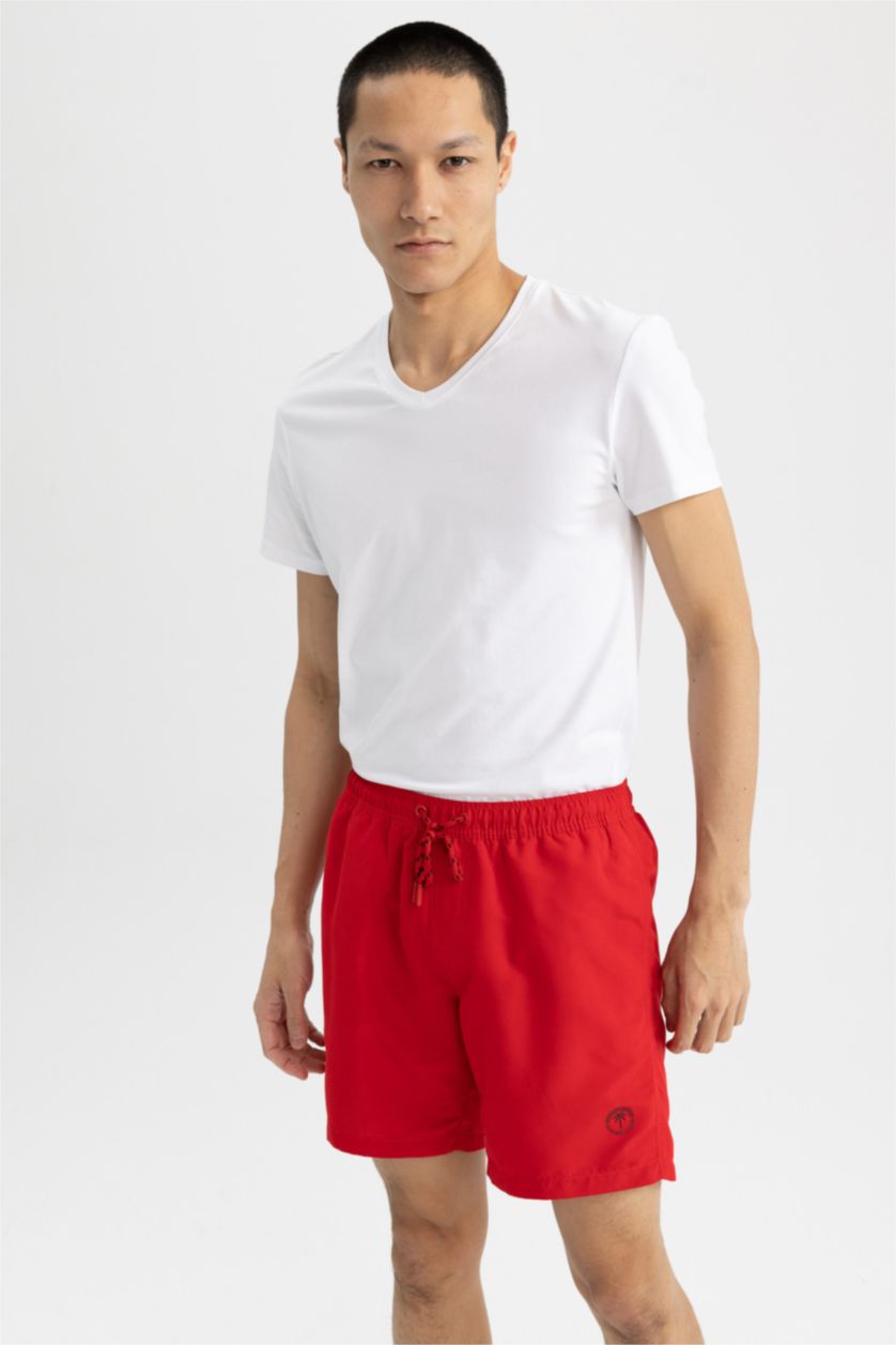 MAN Red Regular Fit Basic Above Knee Swimming Shorts