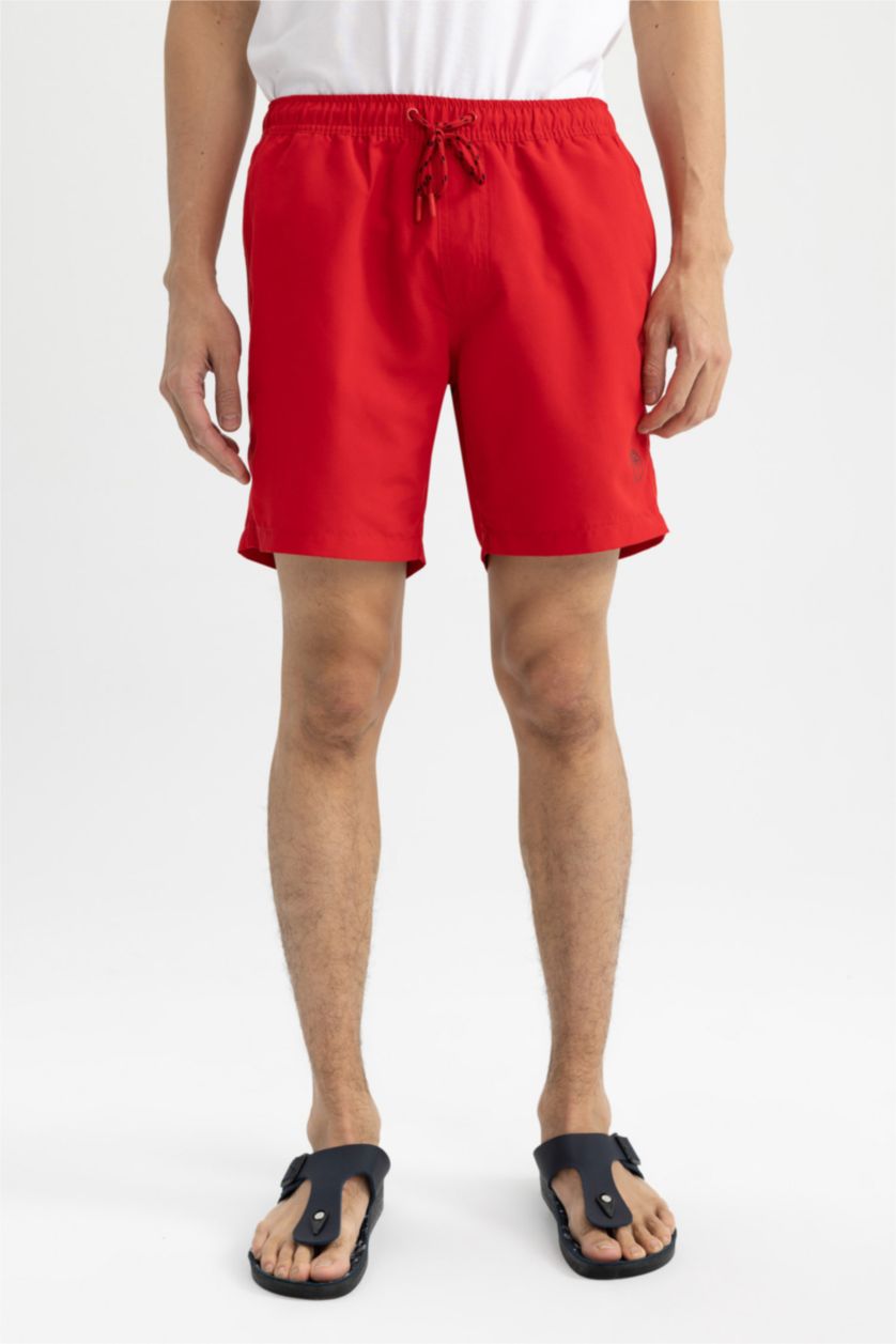 MAN Red Regular Fit Basic Above Knee Swimming Shorts