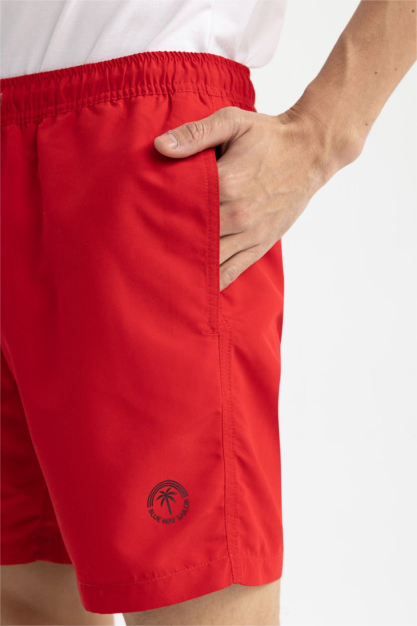 MAN Red Regular Fit Basic Above Knee Swimming Shorts