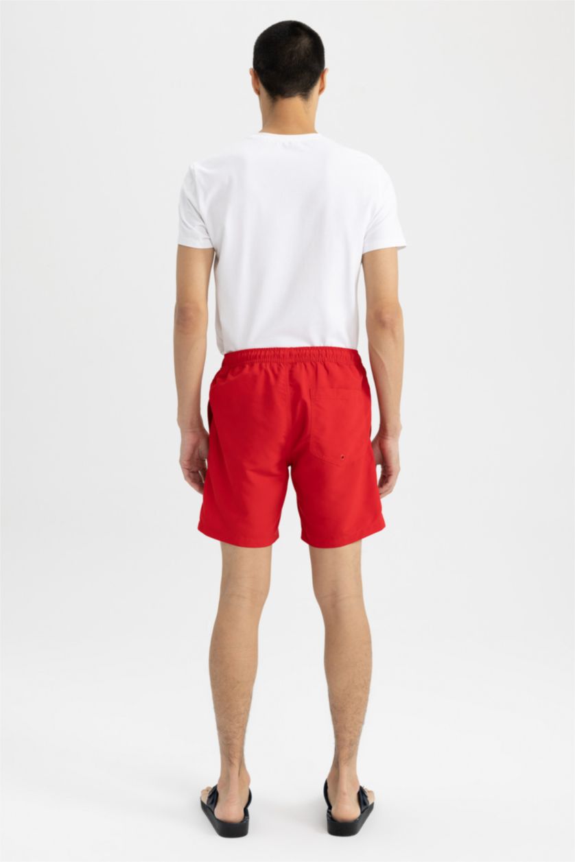 MAN Red Regular Fit Basic Above Knee Swimming Shorts