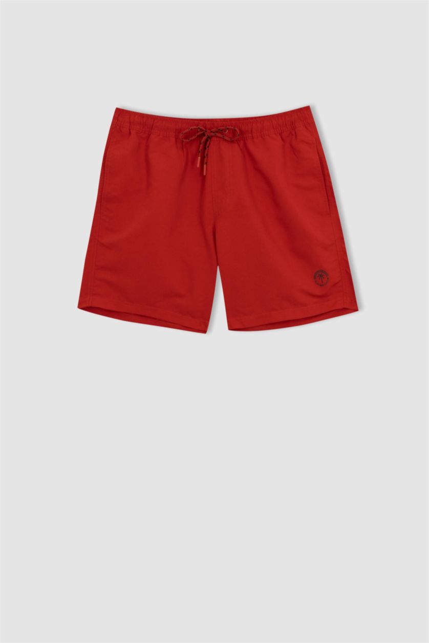 MAN Red Regular Fit Basic Above Knee Swimming Shorts
