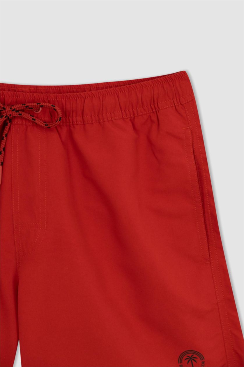 MAN Red Regular Fit Basic Above Knee Swimming Shorts