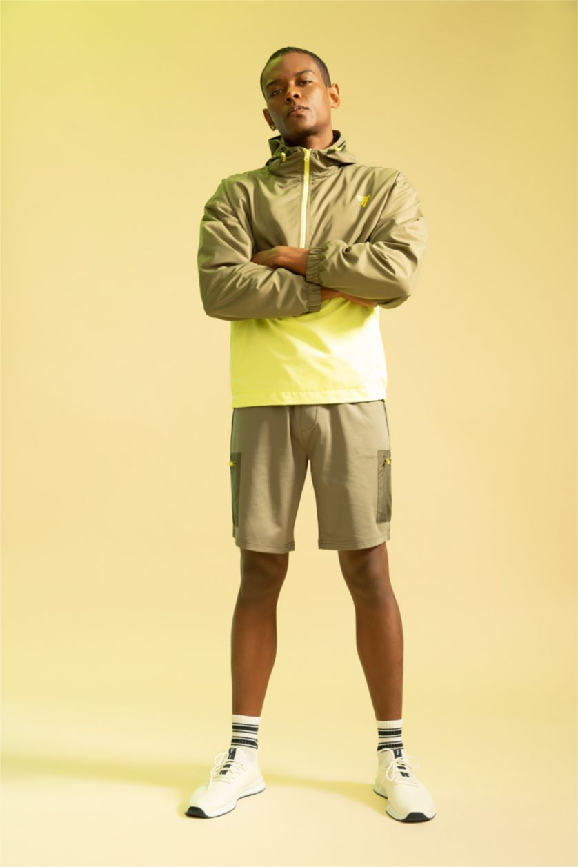 HOMME Kaki Clair Defacto Fit Oversize Fit Hooded Color Block Seasonal Coat