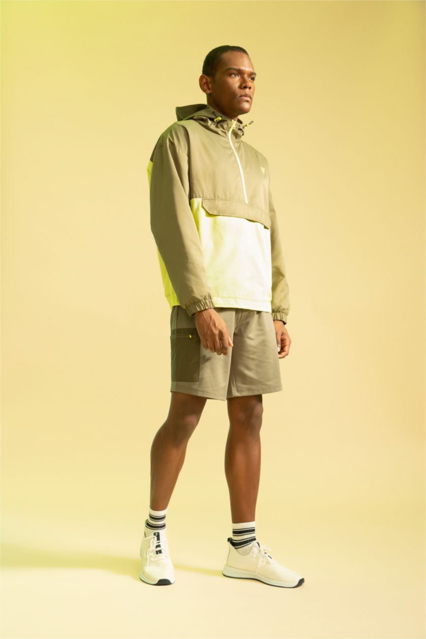 HOMME Kaki Clair Defacto Fit Oversize Fit Hooded Color Block Seasonal Coat