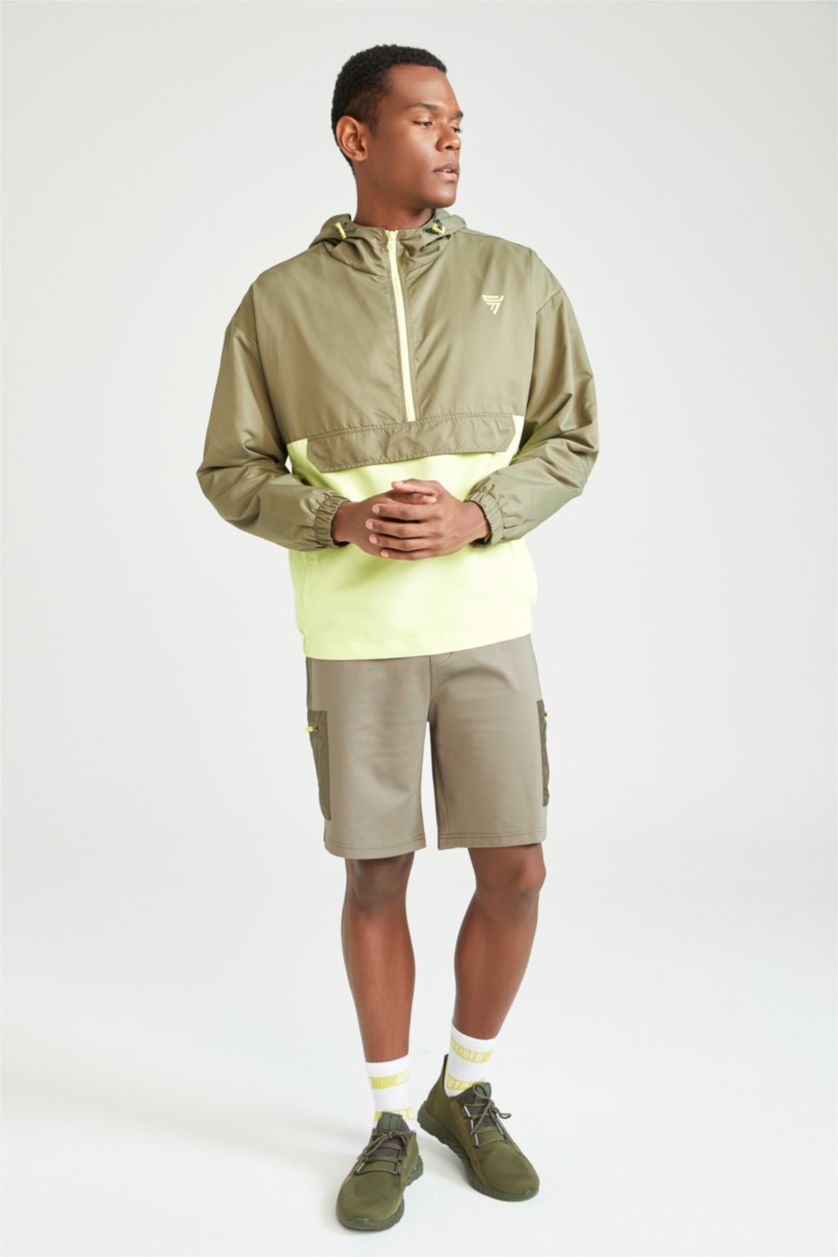 HOMME Kaki Clair Defacto Fit Oversize Fit Hooded Color Block Seasonal Coat