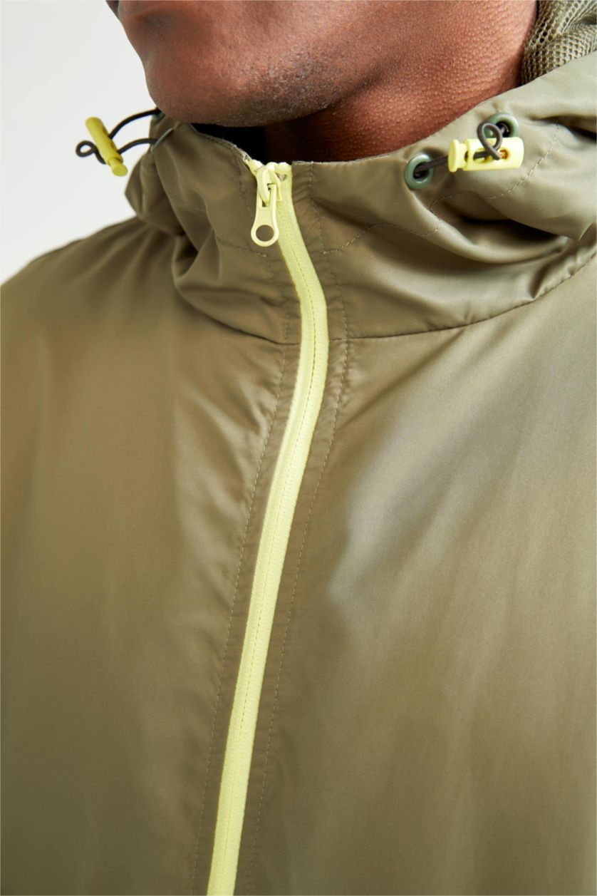 HOMME Kaki Clair Defacto Fit Oversize Fit Hooded Color Block Seasonal Coat