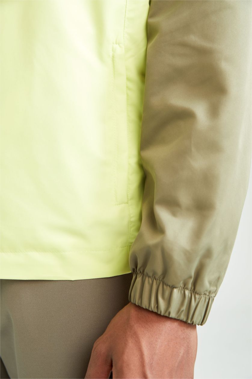 HOMME Kaki Clair Defacto Fit Oversize Fit Hooded Color Block Seasonal Coat