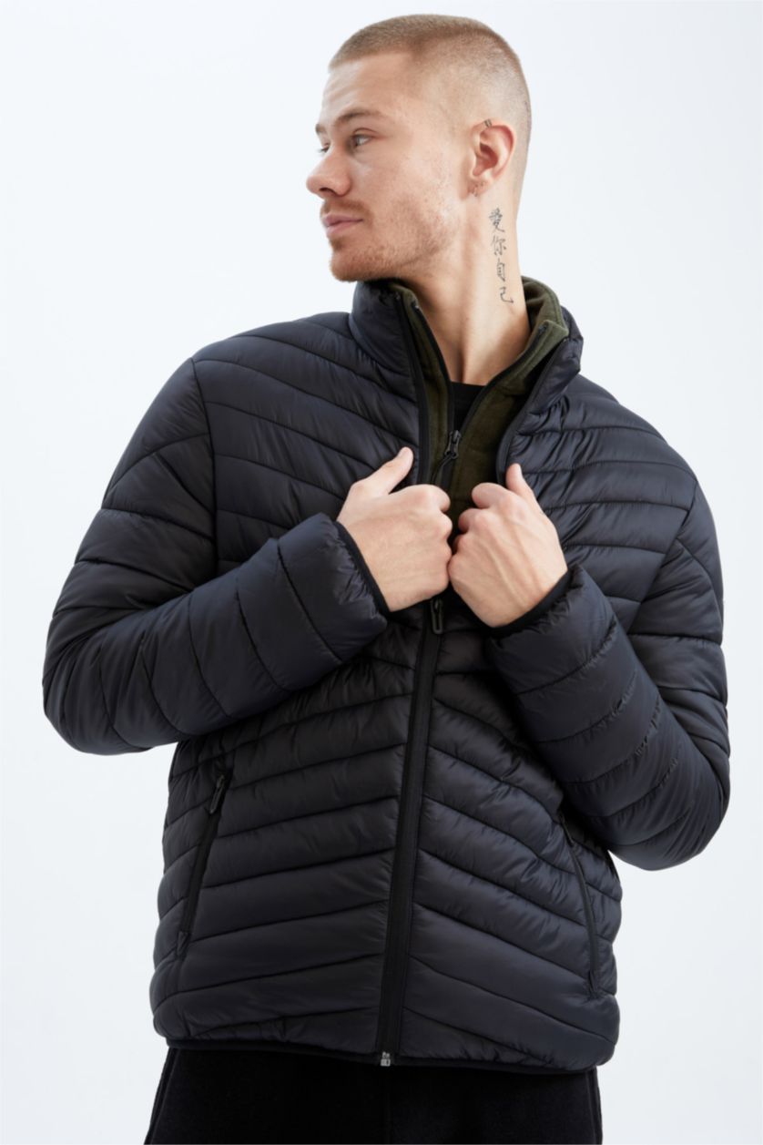 Man Black Defacto Fit Standard Fit Puffer Jacket