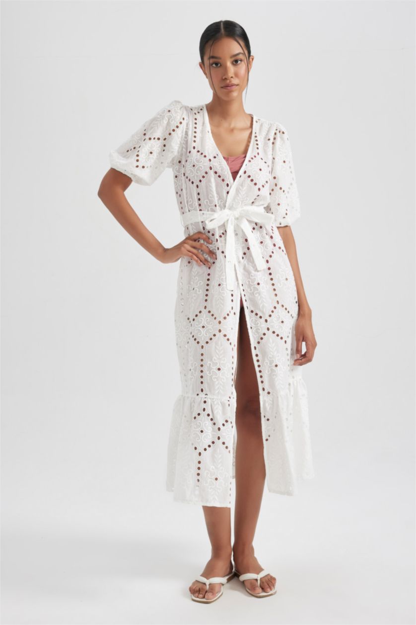 Woman Ecru Regular Fit Beachwear