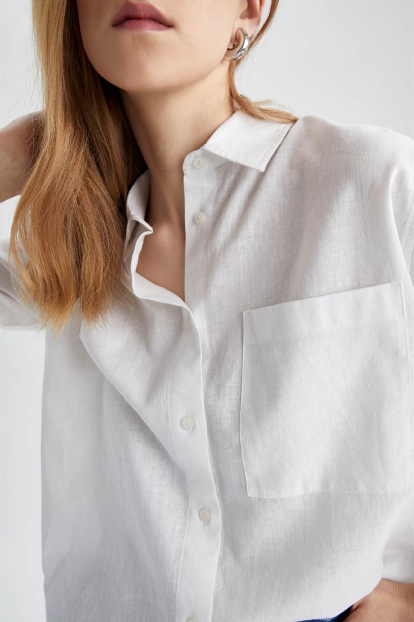 Women White Oversize Fit linen Long Sleeve Shirt