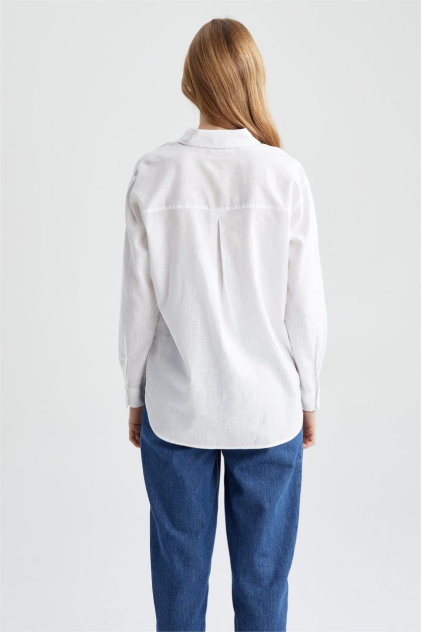 Women White Oversize Fit linen Long Sleeve Shirt