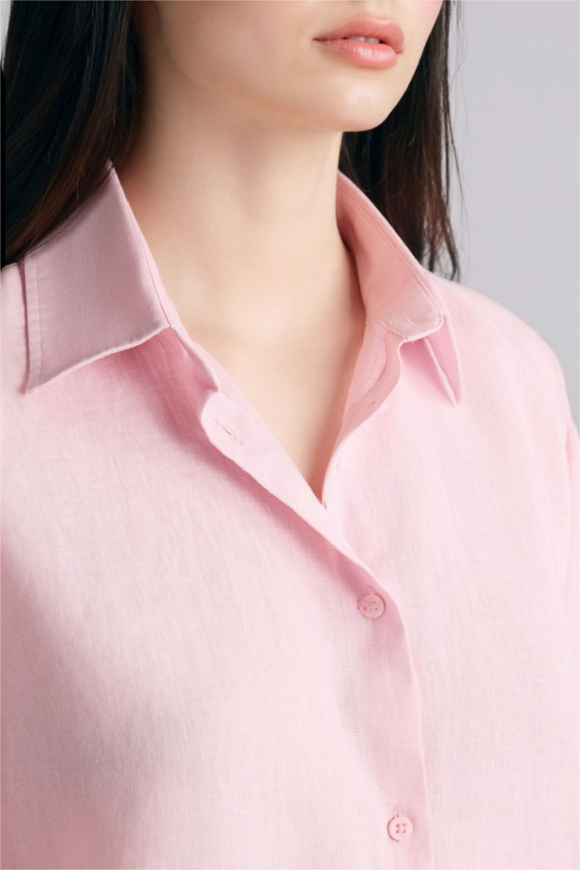 Әйелдерге Қызғылт Oversize жейде жағалы зығыр ұзын жеңді жейде