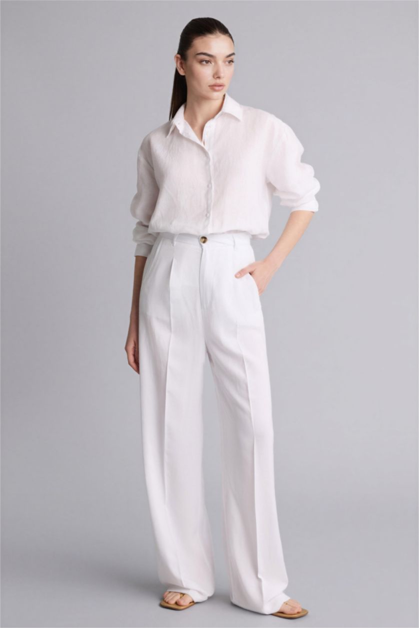 Женщины Белый Рубашка с длинным рукавом оверсайз из льна для женщин