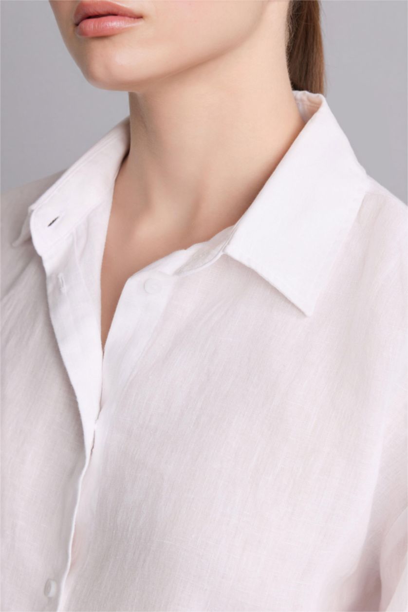 Женщины Белый Рубашка с длинным рукавом оверсайз из льна для женщин