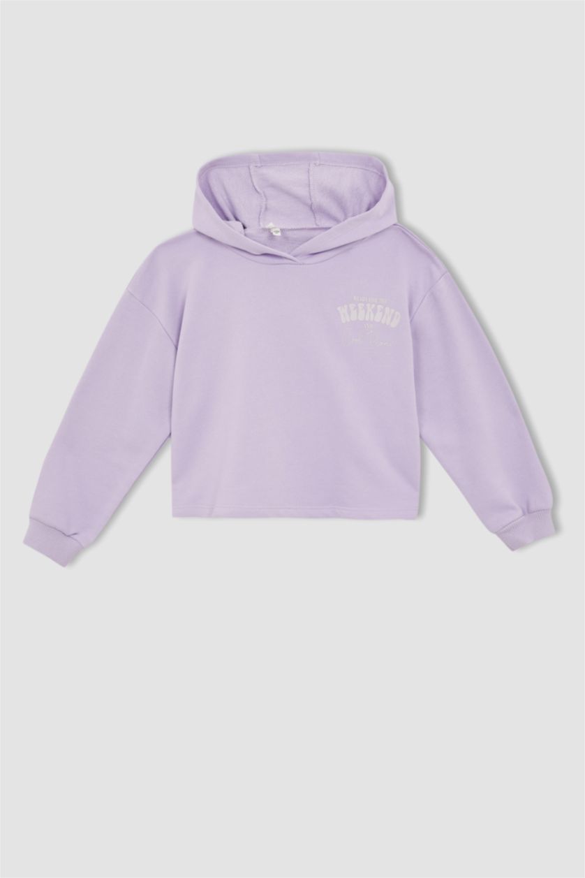 بنات أرجواني فاتح هودي بناتي مطبوع بغطاء للرأس