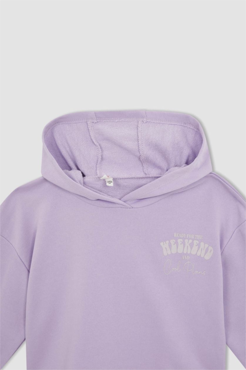 بنات أرجواني فاتح هودي بناتي مطبوع بغطاء للرأس