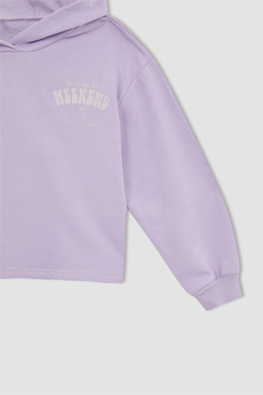 بنات أرجواني فاتح هودي بناتي مطبوع بغطاء للرأس