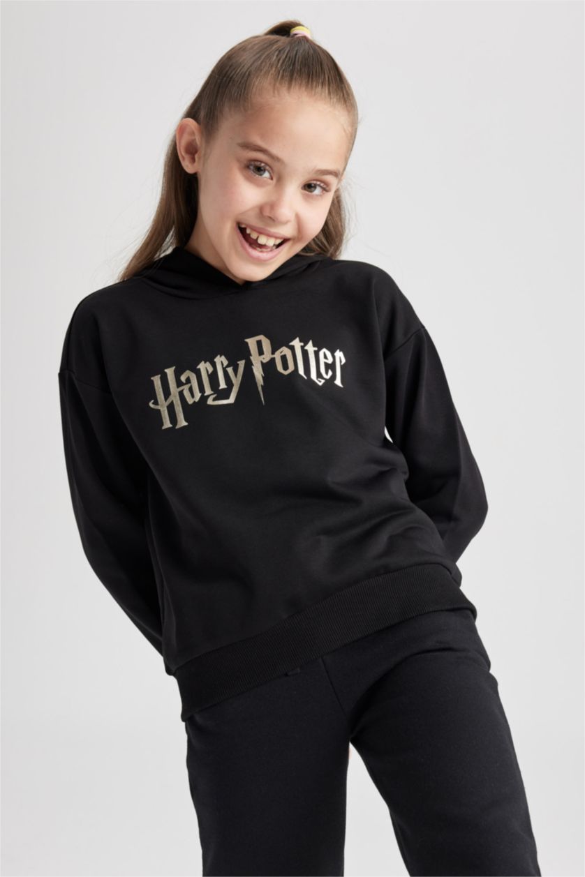 بنات أسود سويت شيرت قصة عادية بغطاء للرأس مرخص من Harry Potter