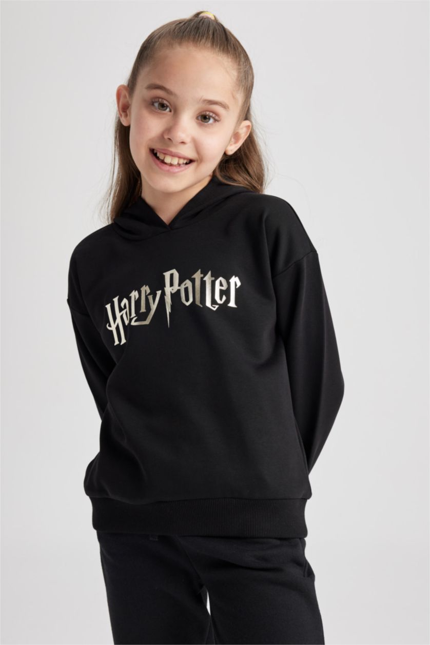 بنات أسود سويت شيرت قصة عادية بغطاء للرأس مرخص من Harry Potter