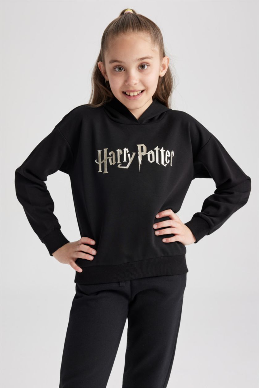 بنات أسود سويت شيرت قصة عادية بغطاء للرأس مرخص من Harry Potter