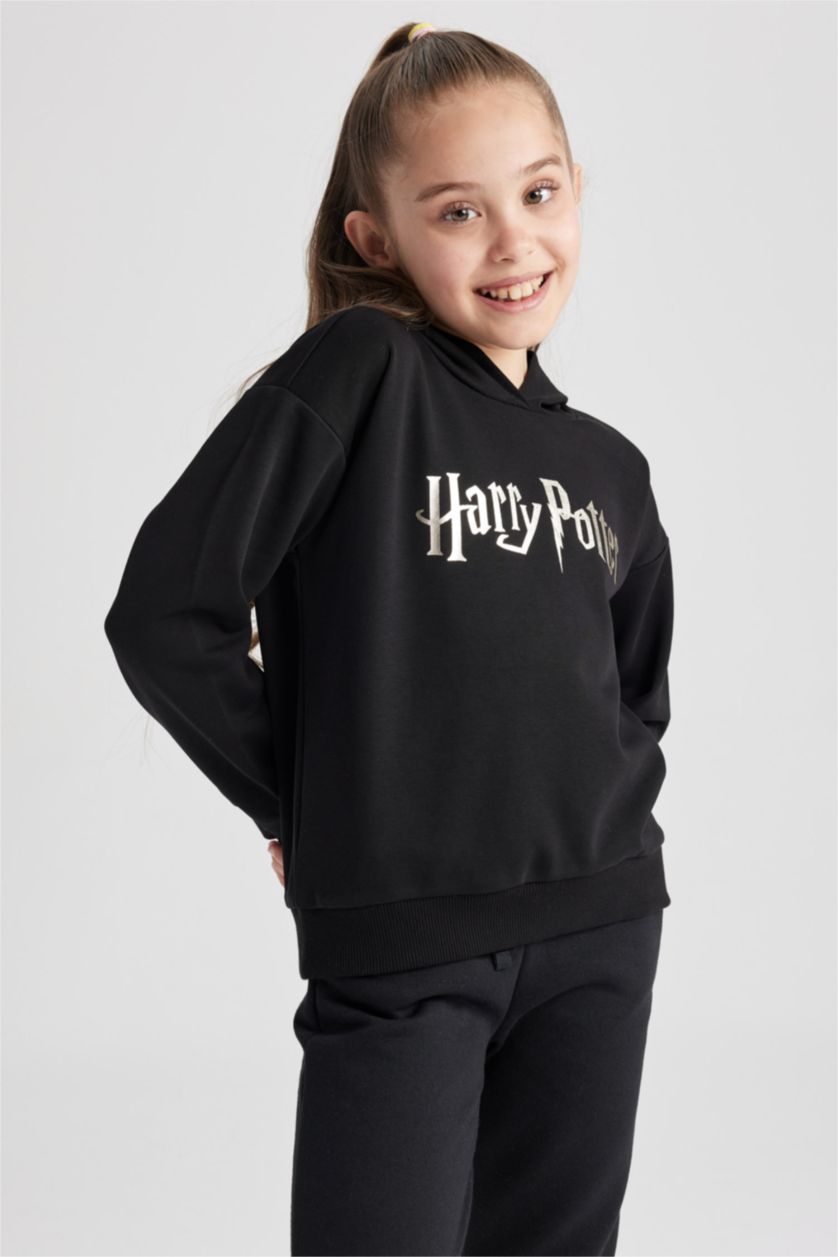 بنات أسود سويت شيرت قصة عادية بغطاء للرأس مرخص من Harry Potter