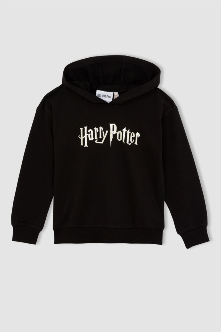 بنات أسود سويت شيرت قصة عادية بغطاء للرأس مرخص من Harry Potter