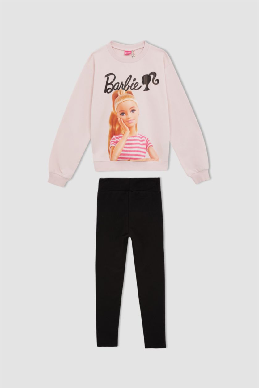 Kız Çocuk - Genç Kız Açık Somon Kız Çocuk Barbie Sweatshirt Tayt Takım