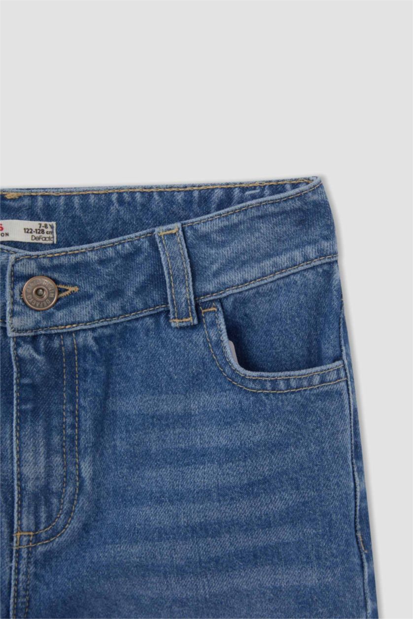 Kız Çocuk - Genç Kız Açık Mavi Kız Çocuk Mickey Mouse Mom Fit Pamuklu Jean Pantolon
