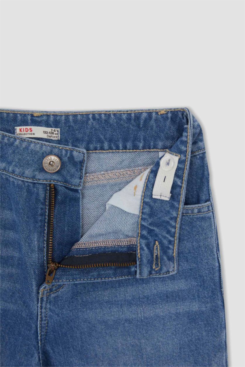 Kız Çocuk - Genç Kız Açık Mavi Kız Çocuk Mickey Mouse Mom Fit Pamuklu Jean Pantolon