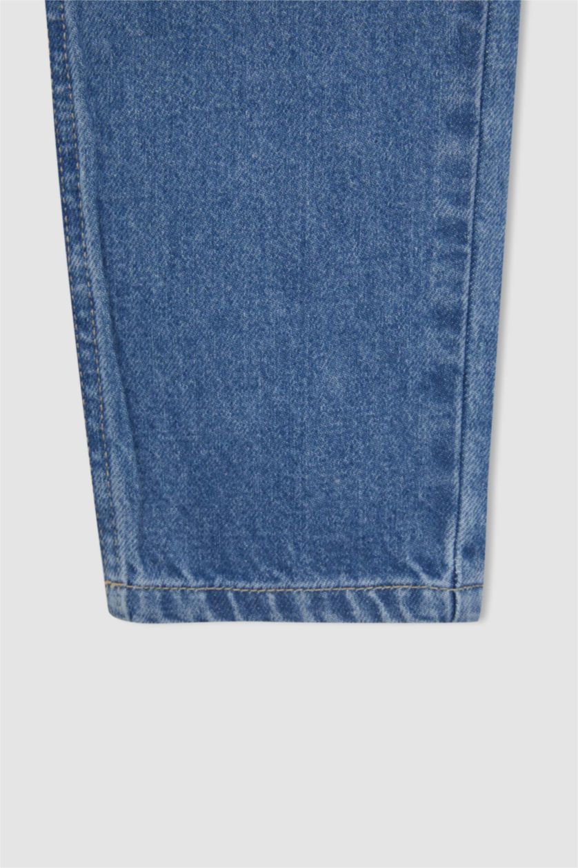 Kız Çocuk - Genç Kız Açık Mavi Kız Çocuk Mickey Mouse Mom Fit Pamuklu Jean Pantolon