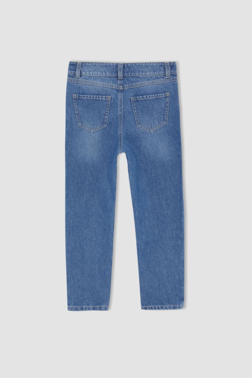 Kız Çocuk - Genç Kız Açık Mavi Kız Çocuk Mickey Mouse Mom Fit Pamuklu Jean Pantolon