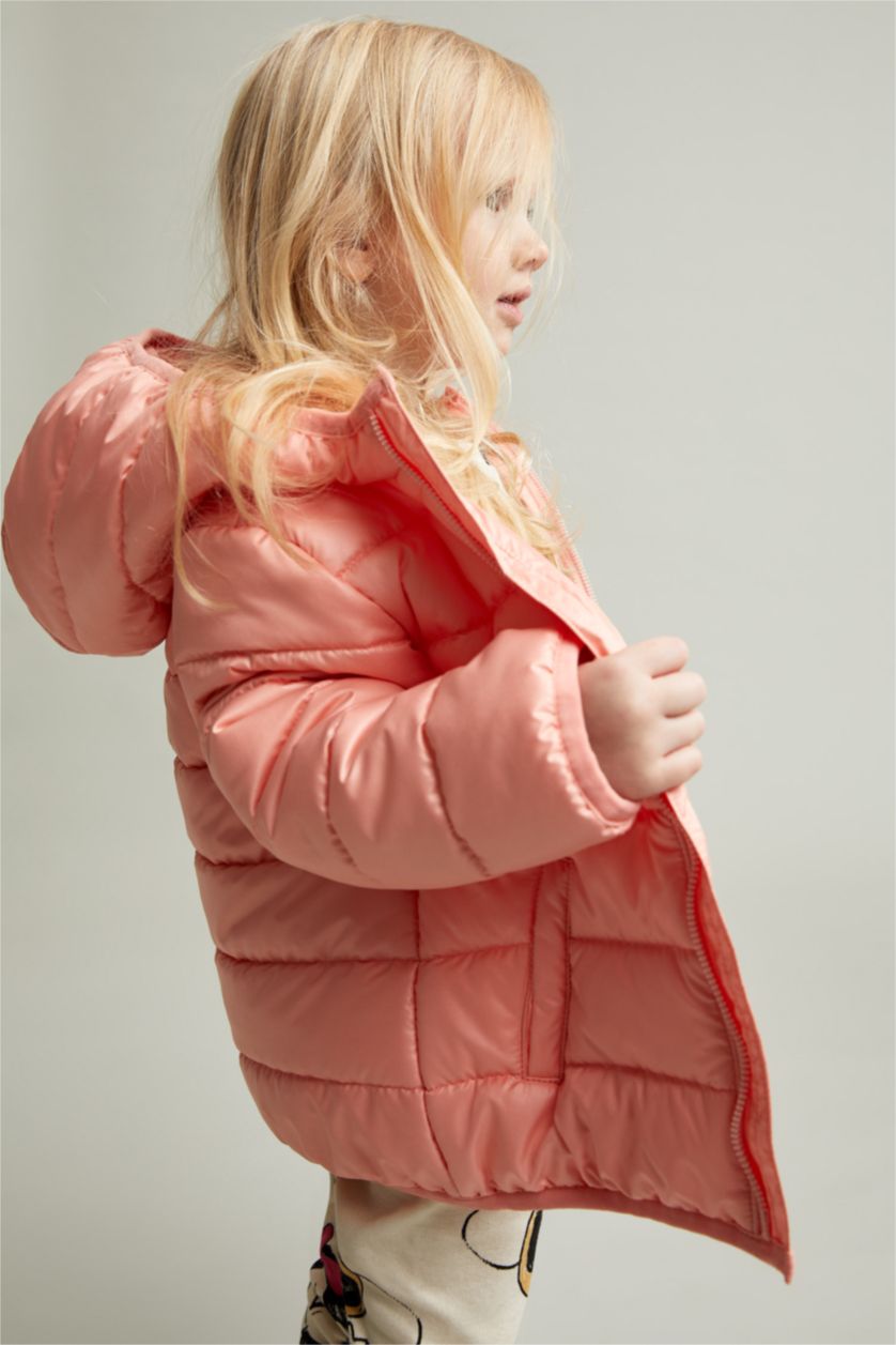 BABY GIRL Salmon Baby Girl Water Repellent Hooded Inflatable Long Coat