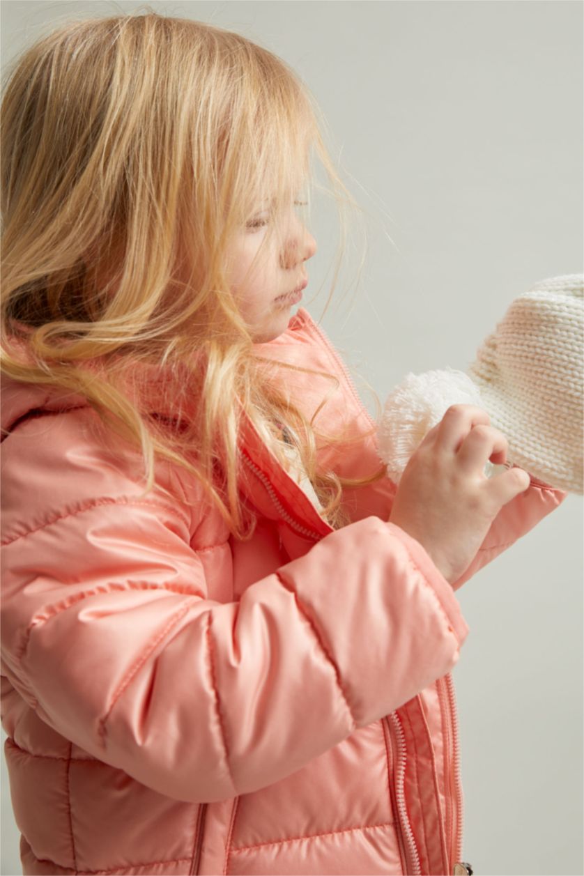 BABY GIRL Salmon Baby Girl Water Repellent Hooded Inflatable Long Coat